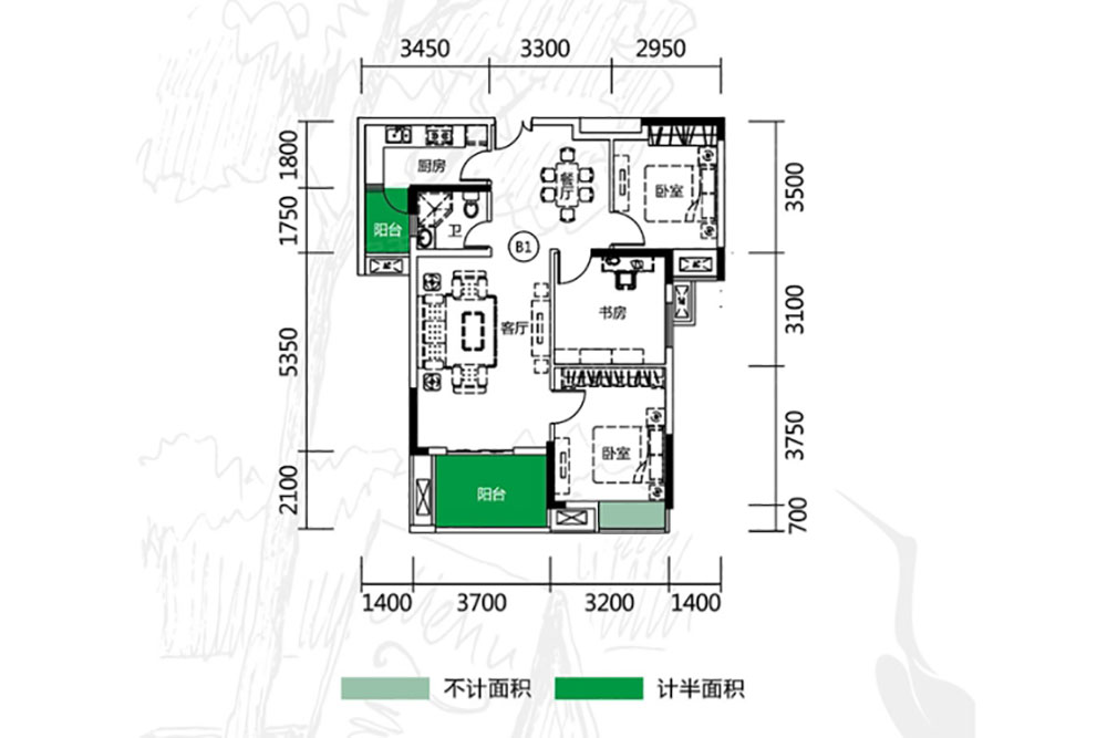 建面约95㎡户型
