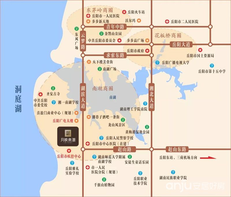 月映南湖项目位于湖滨大道与赶山路交汇处西北角（岳阳新广电中心旁）